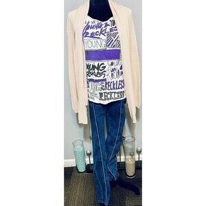 Womens Casual 3 Piece Outfit SzM Skinny Jeans Gap Cardigan Young&Reckless Tshirt